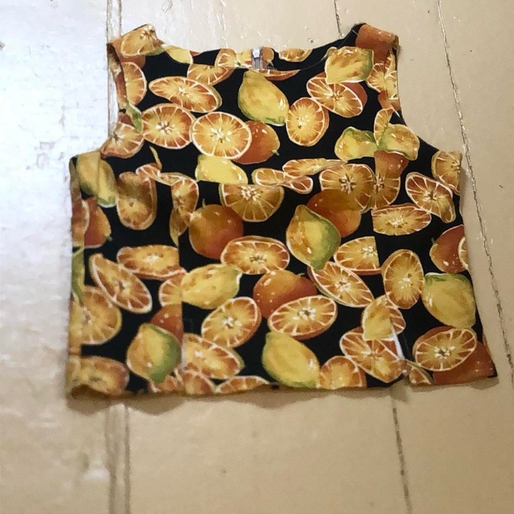 Vintage Citrus Print Tank Top - Yellow